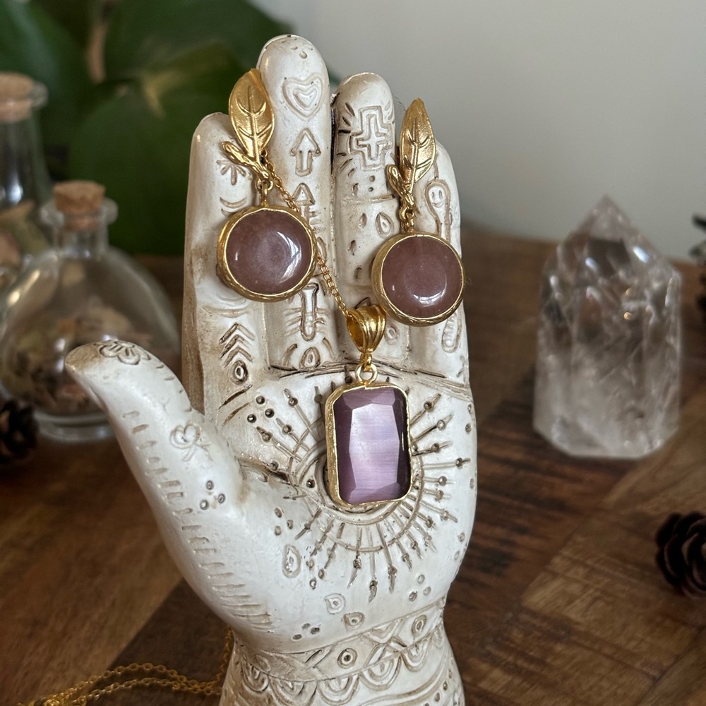Rose Pink and Purple Geometric Jewelry Set – Bohemian Necklace & Earrings